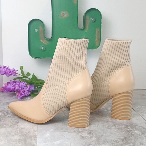 Womens Size 8 Chic Heels Ankle Boots Zipper Pointed Toe Booties Tan Festival - Picture 4 of 11